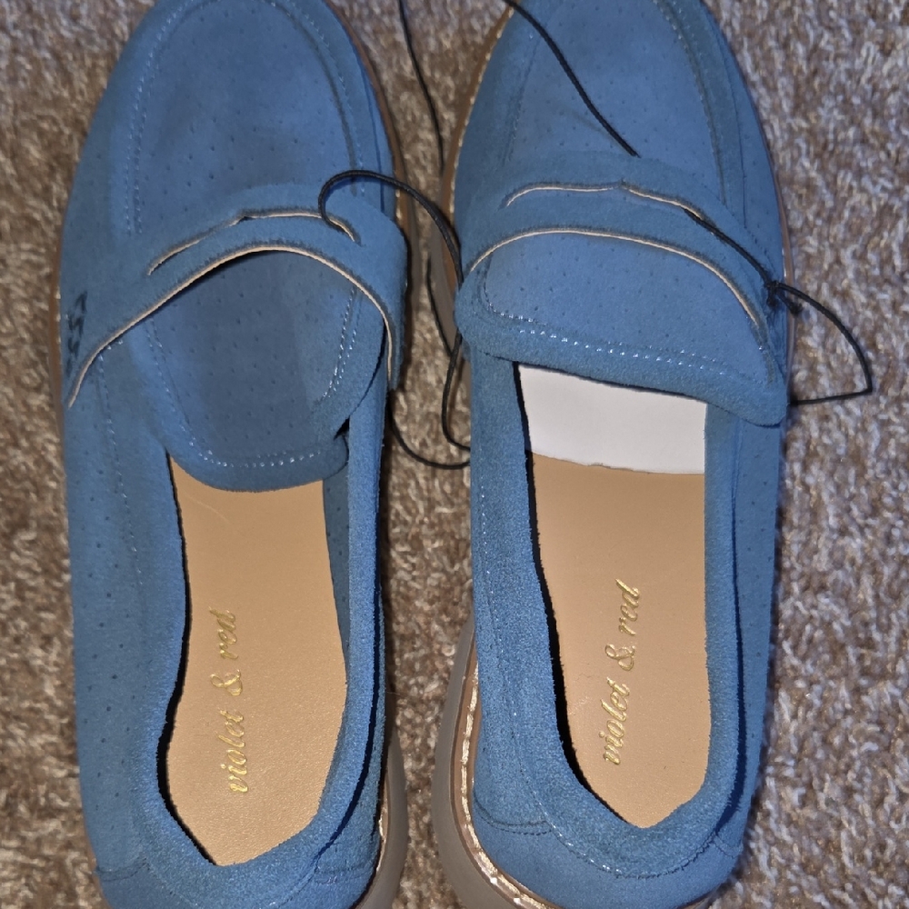 Blue Suede Leather Lugg Heel Loafers by Violet & Red